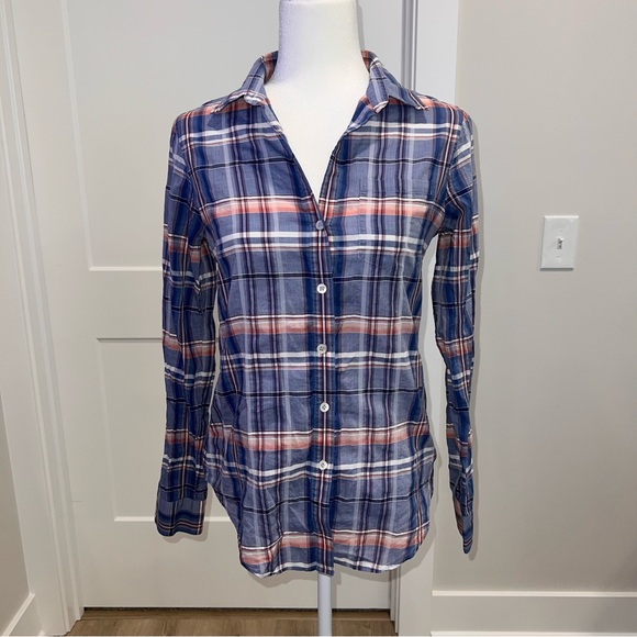 Theory Blue and Pink Plaid Button Down Shirt - Picture 1 of 5